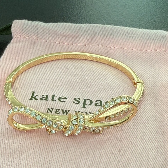 Kate Spade Skinny Mini Pave Bow Bangle Bracelet, Gold - Picture 3 of 5